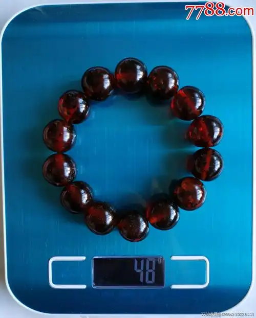 天然保真手工打磨老血珀手串