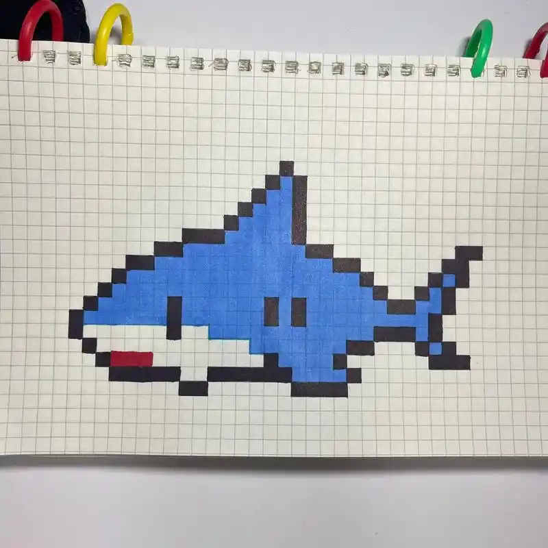 像素画 #鲨鱼  #拼豆 - 抖音