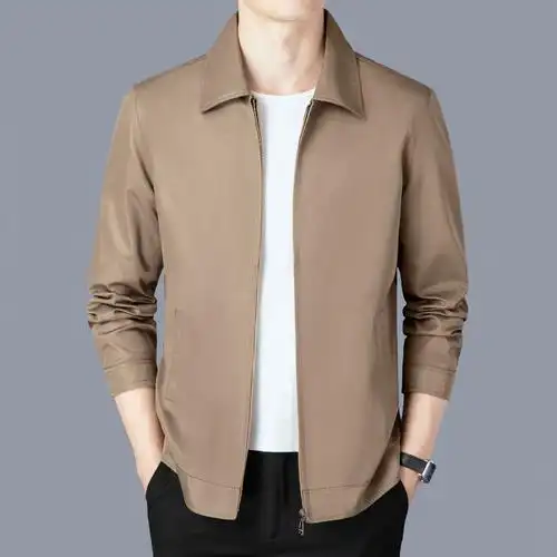 男士跑量夹克男春秋新款翻领休闲茄克中老年商务男装秋装简约外套