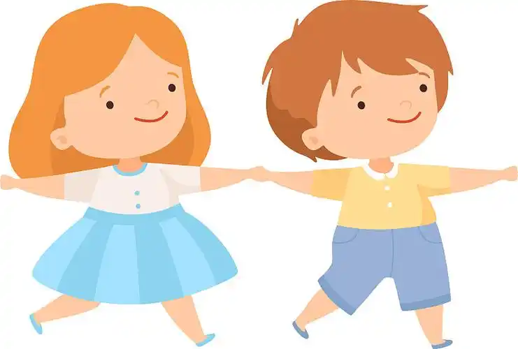 可爱快乐的男孩和女孩牵手一对图片