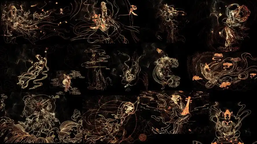 敦煌飞天人物金色粒子元素素材