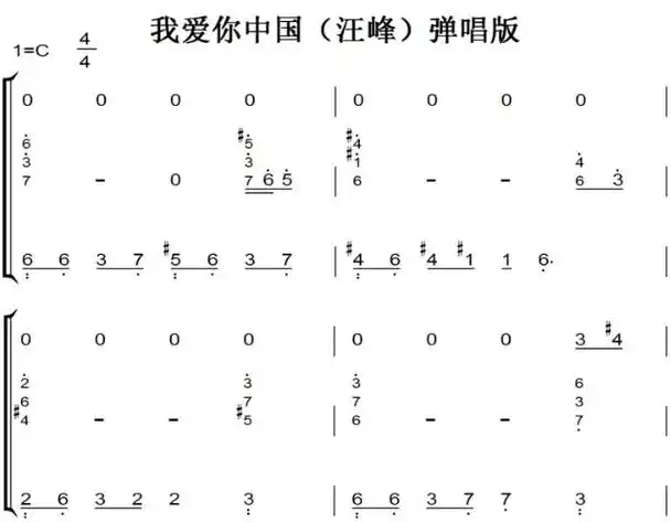 我爱你中国(汪峰)弹唱版 原声好听版 伴奏谱 钢琴双手简谱 钢琴谱