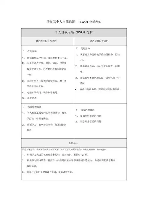 卫个人自我诊断swot分析表