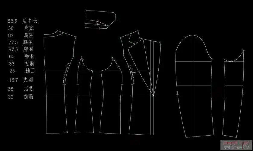 女西装纸样  男西装纸样  女西装袖子纸样画法  西装纸样