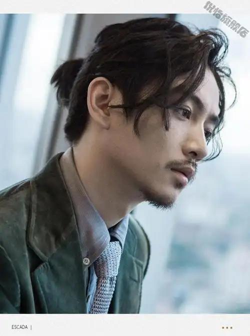 背头马尾男士假发帅气韩版武士头顶补发片前额隐形无痕真发假发男机织