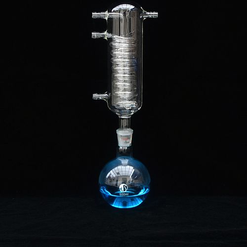 旋转蒸发仪回流冷凝管蒸馏装置 500ml蒸馏提纯玻璃回流反应釜配套