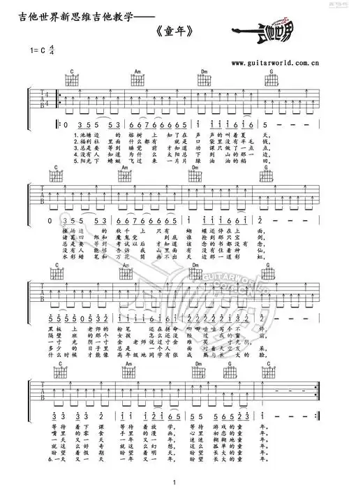 童年吉他谱(图片谱,吉他世界,弹唱,教程)_罗大佑_05 童年-扫弦节奏