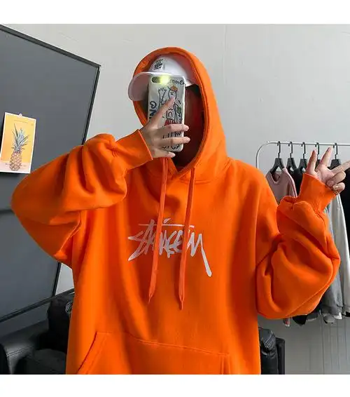 金盾kindon感橙色卫衣男潮ins宽松连帽上衣春秋oversize外套青少年装