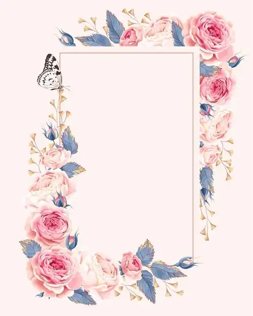 欧式婚礼庆典婚庆手绘玫瑰蝴蝶请柬海报背景