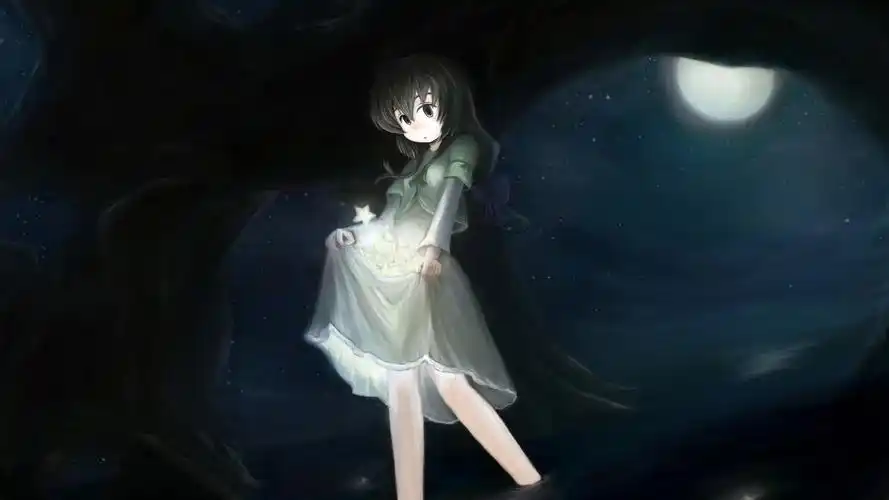 晚上月亮女孩星愿桌面壁纸