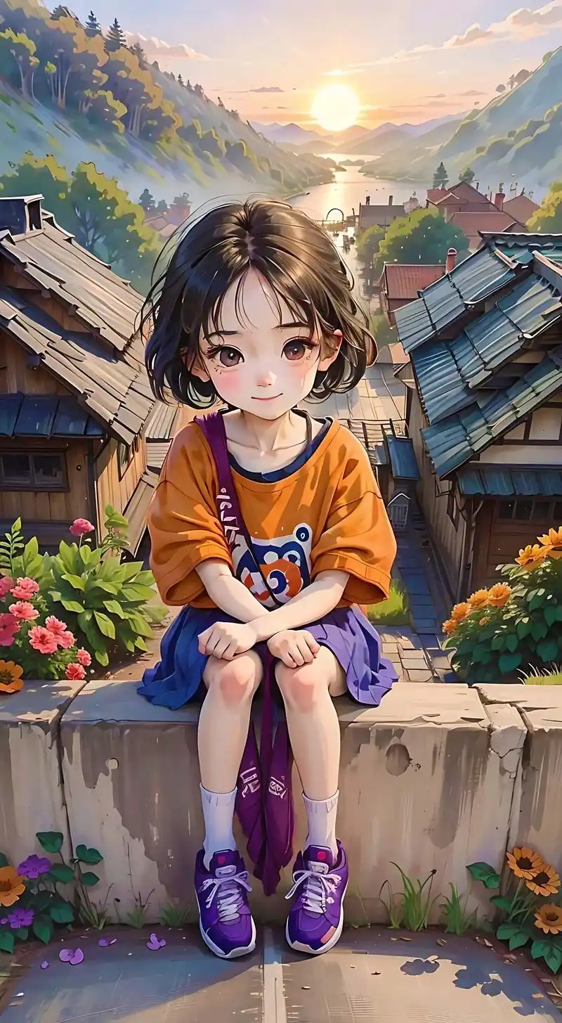 屋顶女孩.#治愈系壁纸 #ai作品#动漫美图 - 抖音