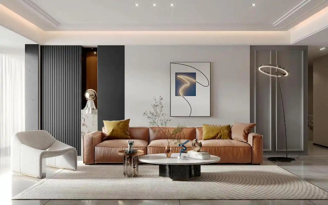 现代轻奢风的客厅效果图设计[樱花]有没有人喜欢这种感觉的[樱花]既不