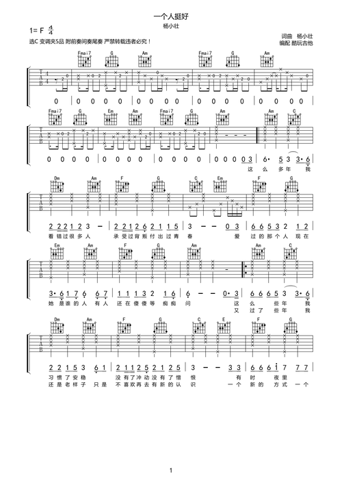 杨小壮一个人挺好吉他谱