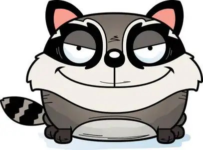 小浣熊小浣熊带着狡猾的表情的卡通插图照片