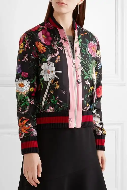 gucci/古驰 女士夹克黑色印花外套460787 zip59 9023