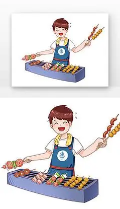 烤肉卡通免抠元素|粉色卡通男生烧烤摊位元素