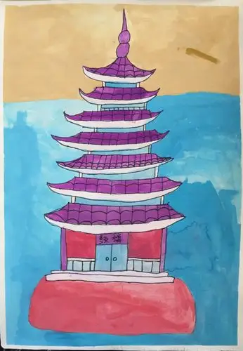 柳邕四小农民画校本课程— —第一次作品《鼓楼》