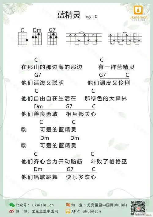 蓝精灵尤克里里谱 儿歌 c调高清版(十字及以上)1