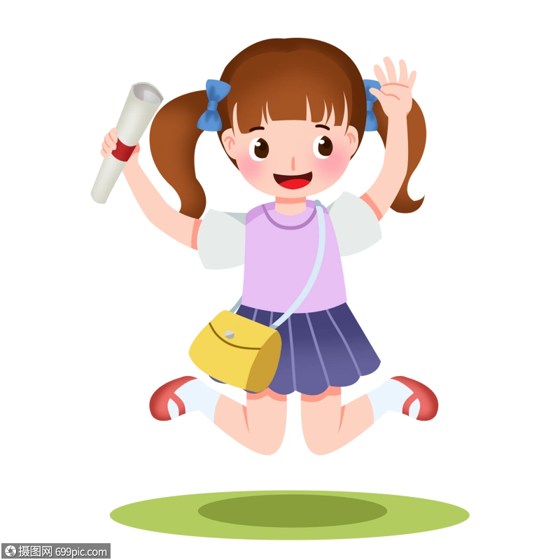 免抠元素 手绘/卡通元素 卡通女孩拿着试卷跳起来.psd