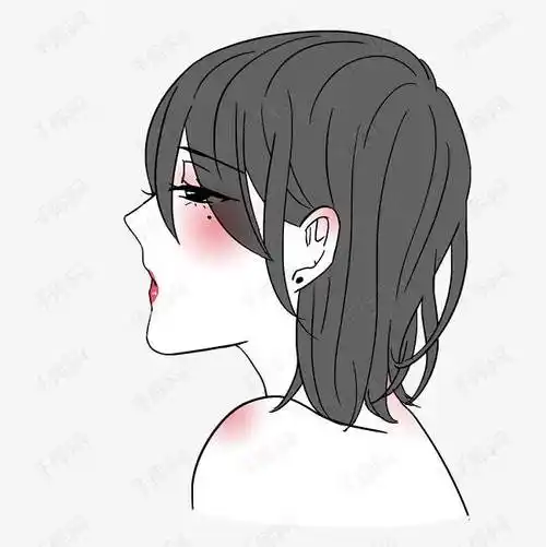 手绘美女仰头望着侧面头像二次女生头像.呆萌侧脸.黑白.