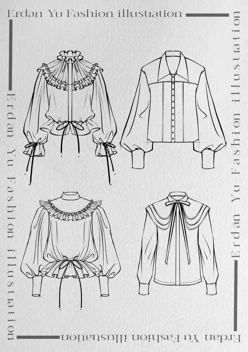 服装手绘/浪漫衬衫合集95设计师线条练习.