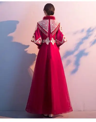 和服长袖敬酒服新娘2020新款中式风加厚秀禾服嫁衣结婚礼服女 大红色