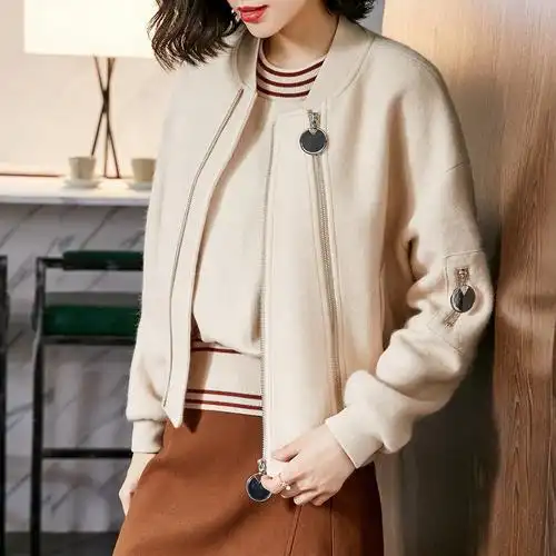 2018冬季新款 韩风短款女装夹克冬装 双门襟拉链女款外套 无领长袖女