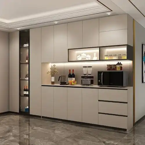 现代极简风满墙餐边柜设计高颜值又温馨