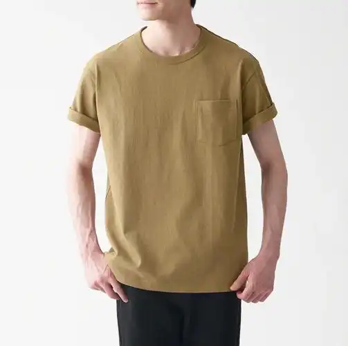 无印良品muji男式粗棉线口袋t恤