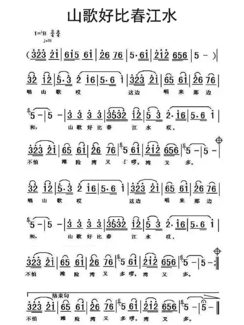 经典老歌山歌好比春江水简谱歌曲分享