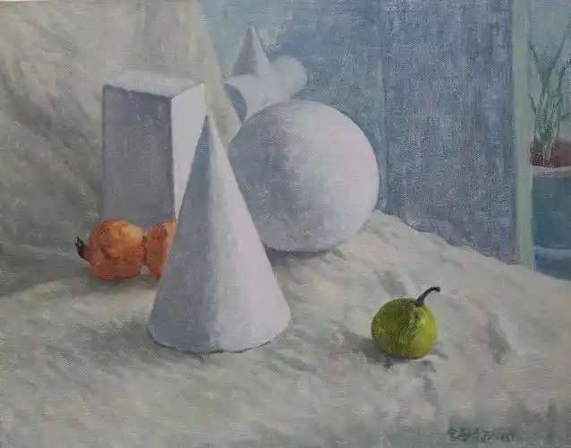 油画 油画静物 几何 石膏 水果——舒杨