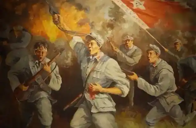 冲锋号响起了,战士们冲向悬崖边,纵身一跃