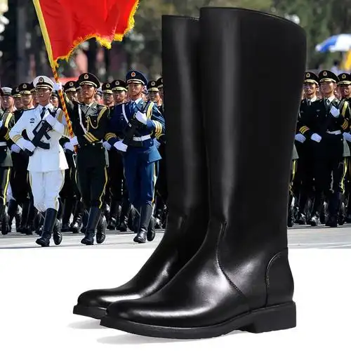 一折男士皮靴高筒仪仗队阅兵靴长筒_长筒马靴男女高筒军靴国旗仪仗队