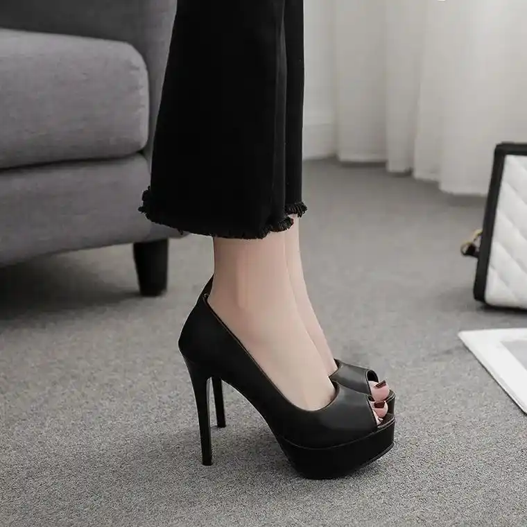 征建高跟鞋女细跟鱼嘴单鞋浅口防水台性感欧美夜场女鞋 - 抖音