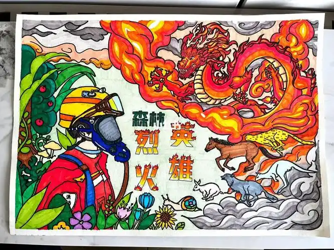 向英雄致敬  #致敬消防员  #儿童画  #消防安全绘画#森林防火  #消防