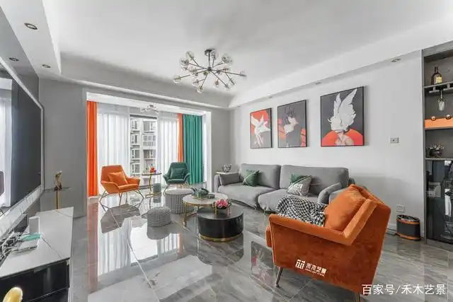 清新绿色与热烈橙色撞色,会装出什么样的家呢?