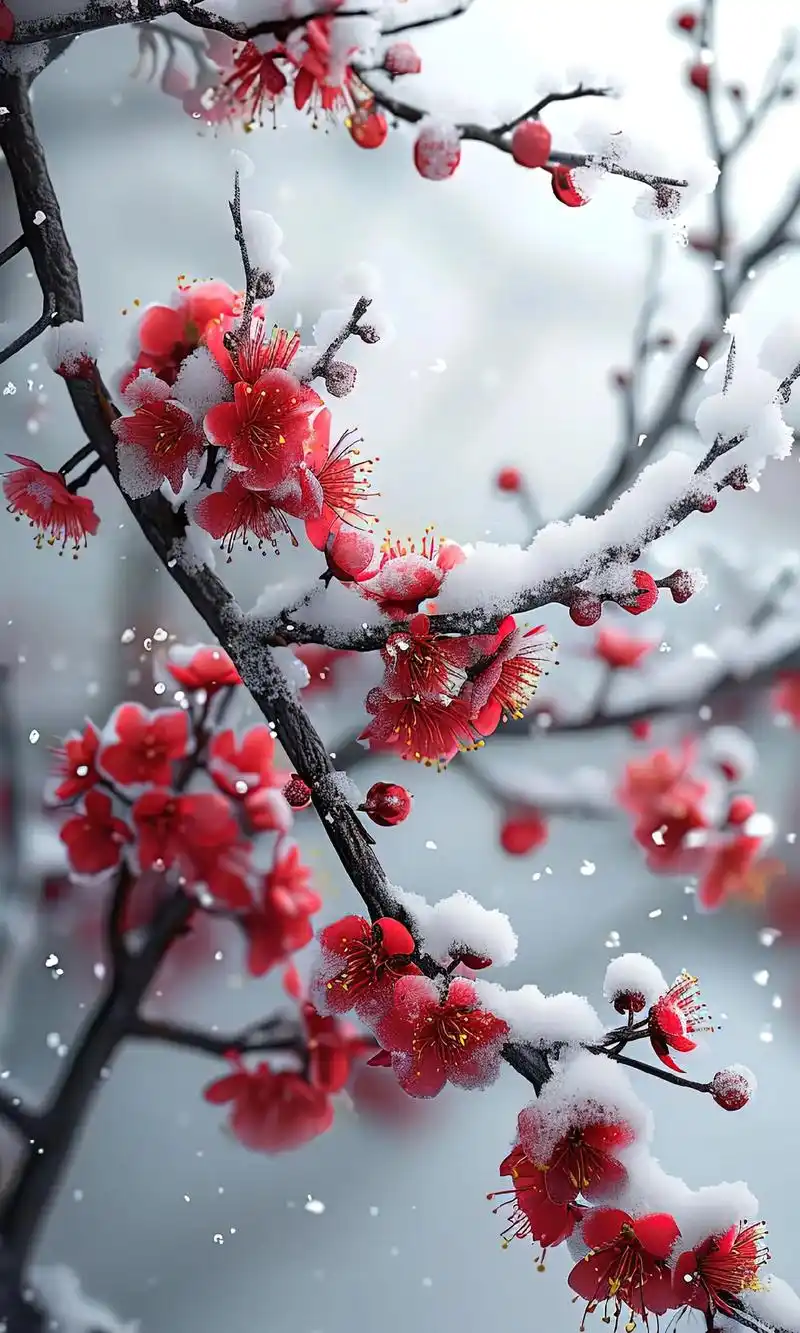 雪压枝头稠, 芳情隐于秋. 千般皆已逝, 唯有梅白头. #雪 - 抖音