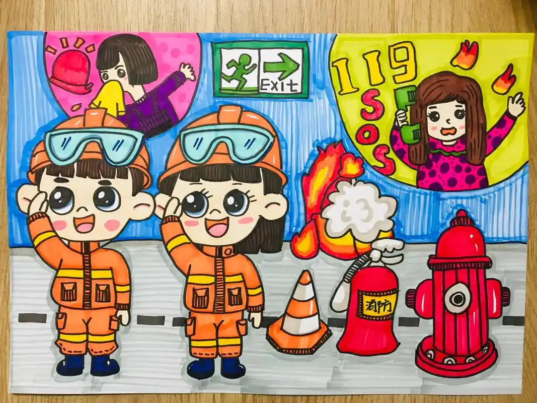 消防员创意画 消防安全绘画 消防安全主题画 消防创意画 安全 - 抖音