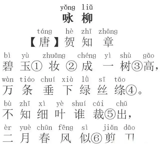 小学必背古诗《咏柳》