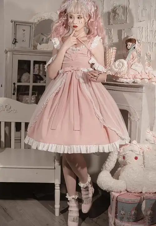 洛丽塔裙子lolita森林牧歌jsk日常闺蜜装软妹可爱洛丽塔吊带连衣裙