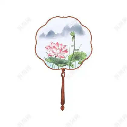 白色手绘古风中国风荷花扇子元素png素材