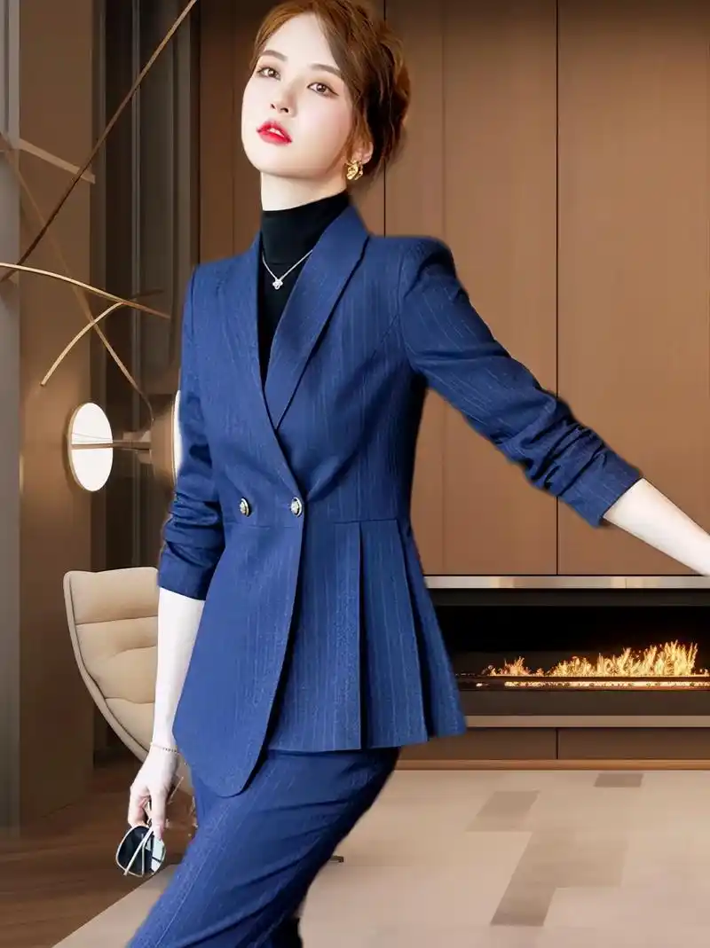 条纹时尚气质女神范职场正装工作服来 - 抖音