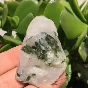 天然绿碧玺石英共生原石 矿石 标本 一物一图