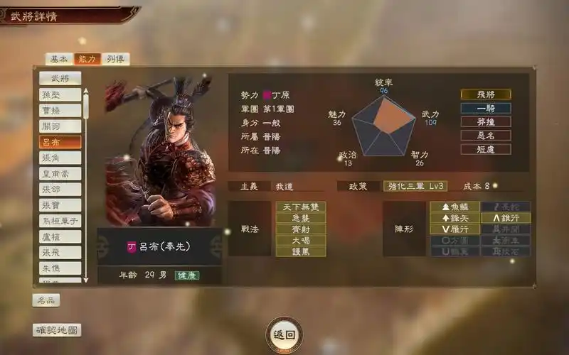 三国志14:人物图鉴(吕布)