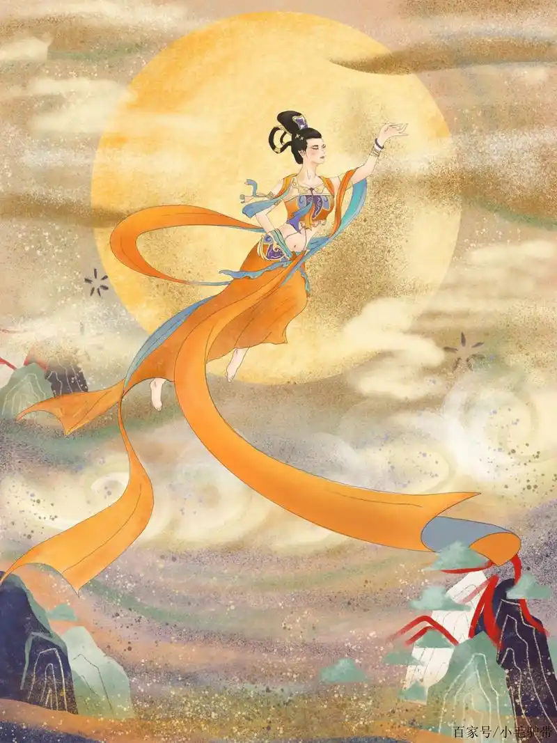 锦衣丝带迎风起舞,手捧菡萏回首散花,飞天仕女图美到你了吗