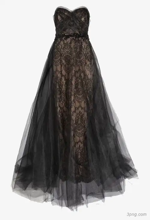 黑色蕾丝透视抹胸礼服裙子