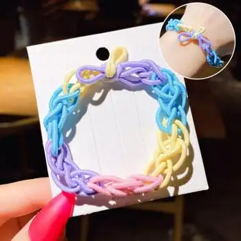 编发绳手链头绳手工编织手绳2021年夏季儿童小橡皮筋发圈12编织彩色g