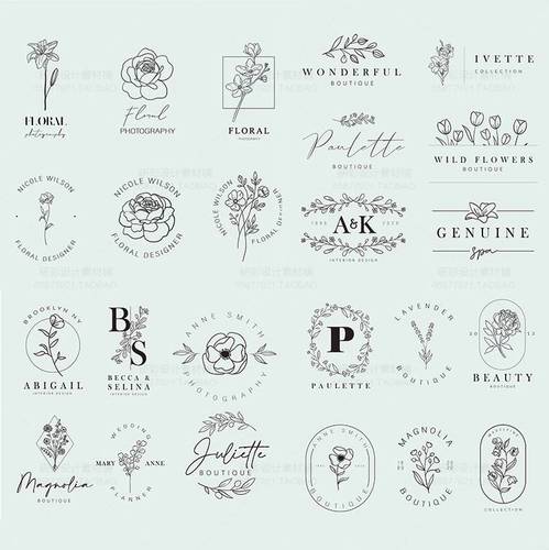 简笔画镂空线稿花环花卉植物婚礼logo舞台迎宾背景生日ai设计素材