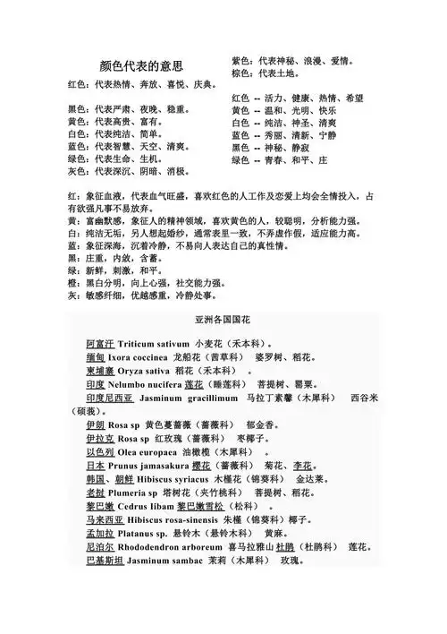 颜色代表的含义及各国国花