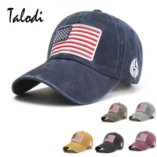 速卖通亚马逊跨境水洗棒球帽做旧刺绣字母鸭舌帽美国国旗男女帽子